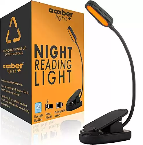 Amber Light + Giftable Amber Book Light - Blue Light Blocking - Night Reading Light. Rechargeable. 1600K for Reading in Bed at Night. Perfect as a Giftable Kindle Light and LED Book Light.