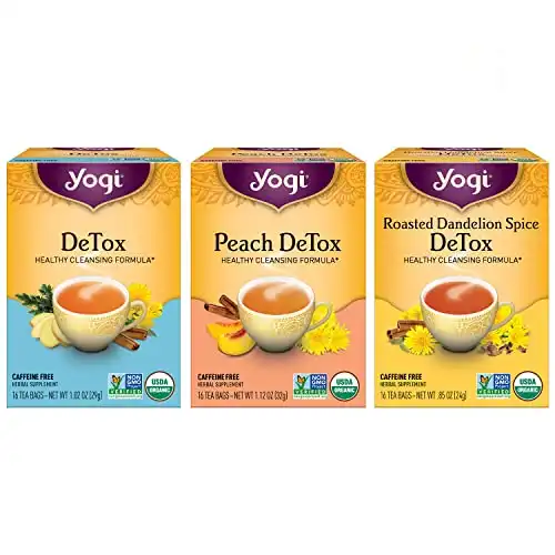 Yogi Tea Herbal DeTox Variety Pack – 16 Tea Bags per Pack (3 Packs) – Organic Detox Tea Sampler – Includes DeTox Tea, Peach DeTox Tea & Roasted Dandelion Spice DeTox Tea – Tea Assortment