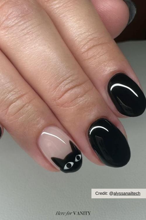 cute halloween nails with cat