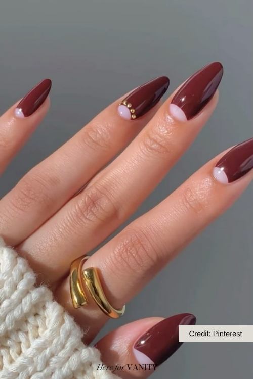 Burgundy half moon nails
